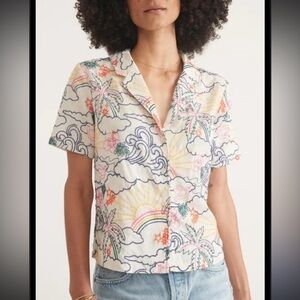 MARINE LAYER LUCY RESORT SHIRT EMBROIDERED GROOVE Aloha Rainbow Linen-XL